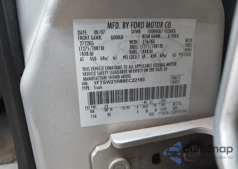 2008 Ford F-250 Fx4/Harley-Davidson/King Ranch/Lariat/Xl/Xlt z USA, uszkodzony, nr VIN 1FTSW21R88EC22185